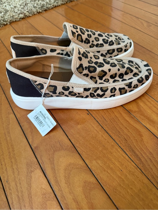 Hey Dude Shoes - Hey Dude Leopard Print Slip-On Sneakers in Tan, Black, White size 8 nwt